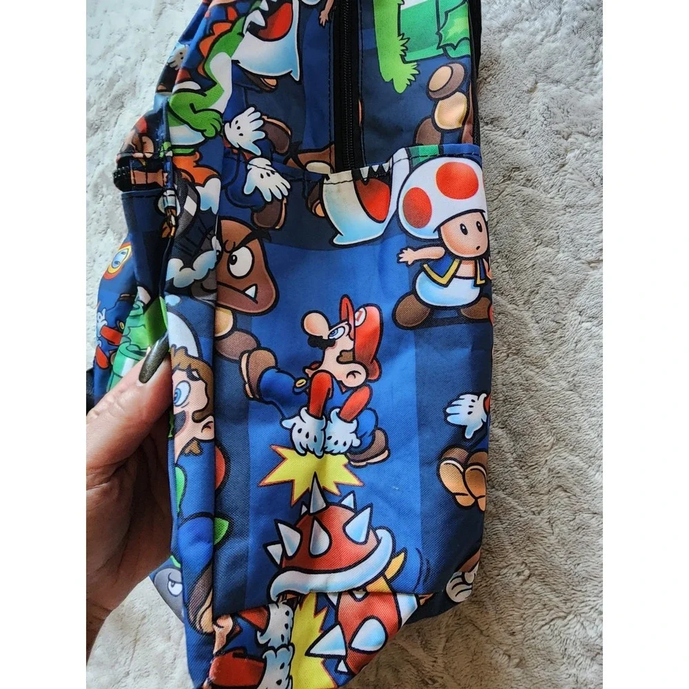 Super Mario All Over Print Youth Backpack Blue Multicolor Nintendo Kids Bag